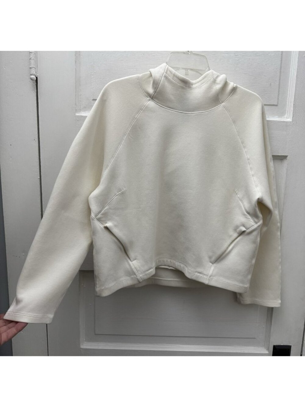 SAVVI Hoodie Sweatshirt Womens M Ivory Oversized Scuba Half Zip Pullover
